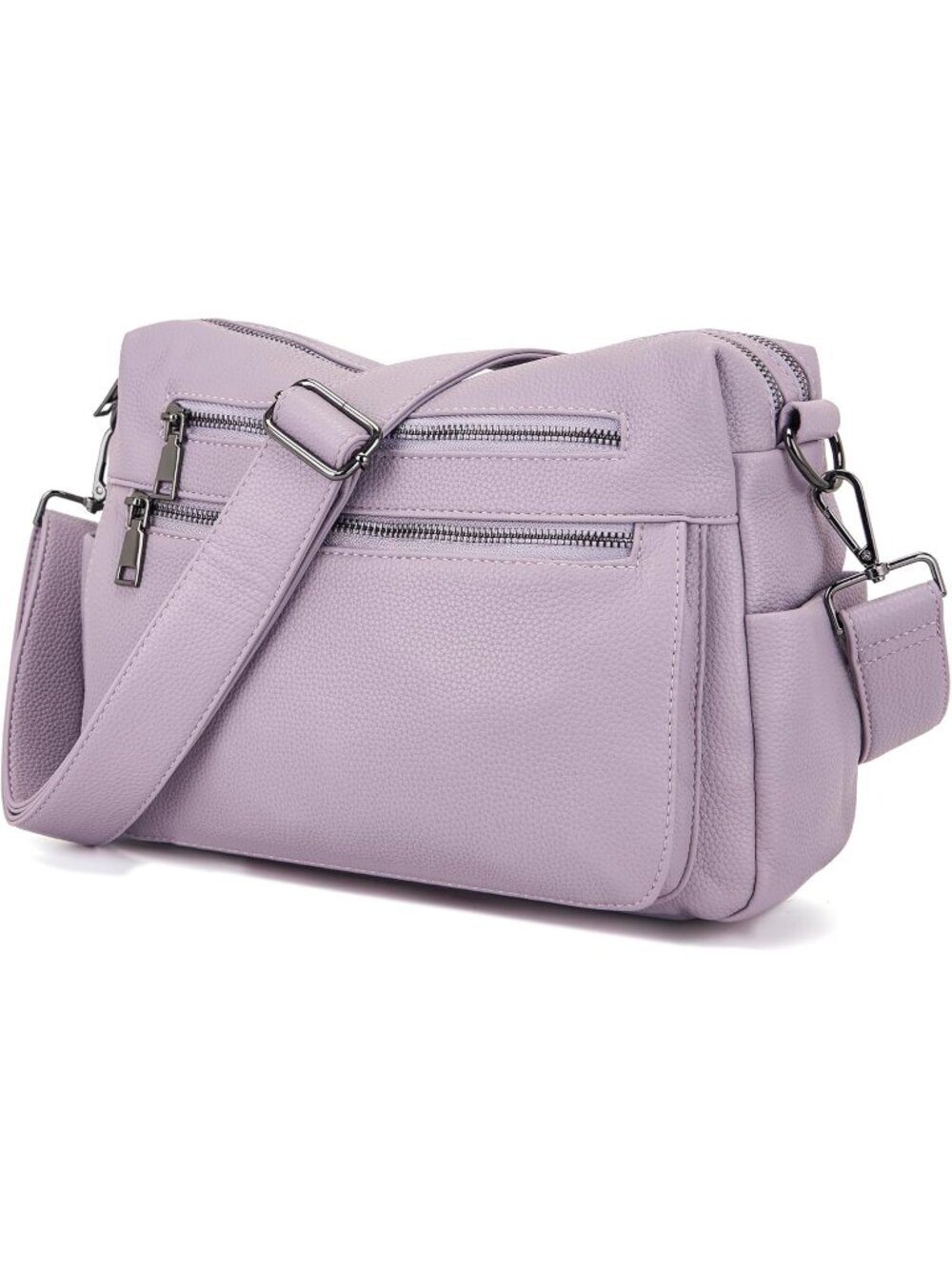 Women's S-Purple Faux Leather Adjustable Wide Strap with 10 Pockets Shoulder Bag